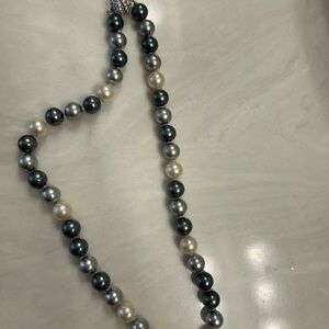 Saks Fifth Avenue dark gray, light gray and cream color and Pearl Necklace